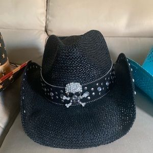 Black Straw Cowboy Hat EUC